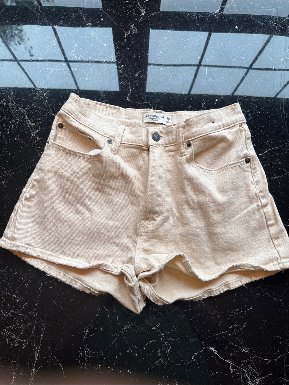 Abercrombie & Fitch Cream High-Rise Cutoff Denim Shorts